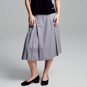with consideration slate gray pleated midi skirt